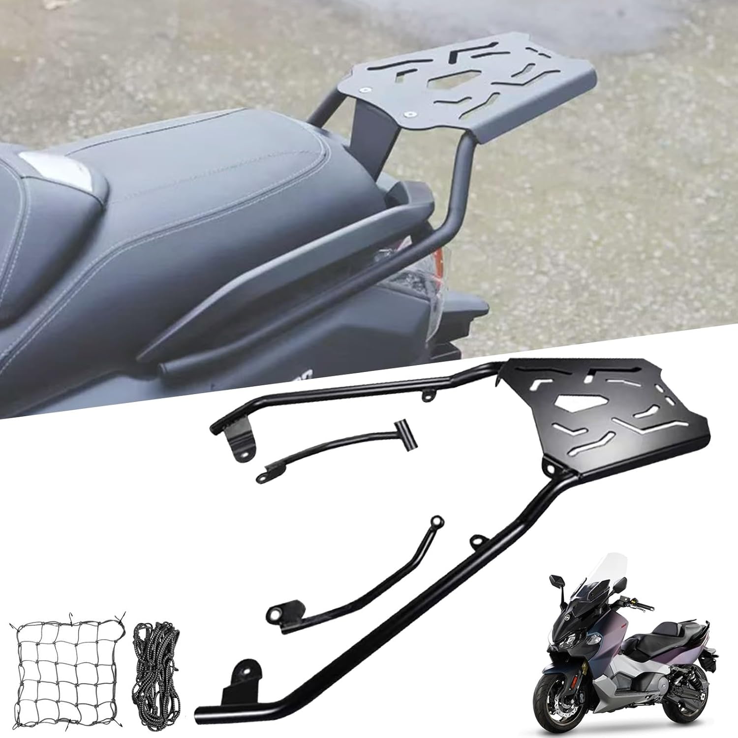 New Motorcycle Rear Luggage Rack Compatible with Sanyang MAXSYM TL 508 TL 500 Scooters Rear Tail Storage Rack, Steel Top Case Holder Support Bracket Cargo Carrier Shelf Holder Accessories