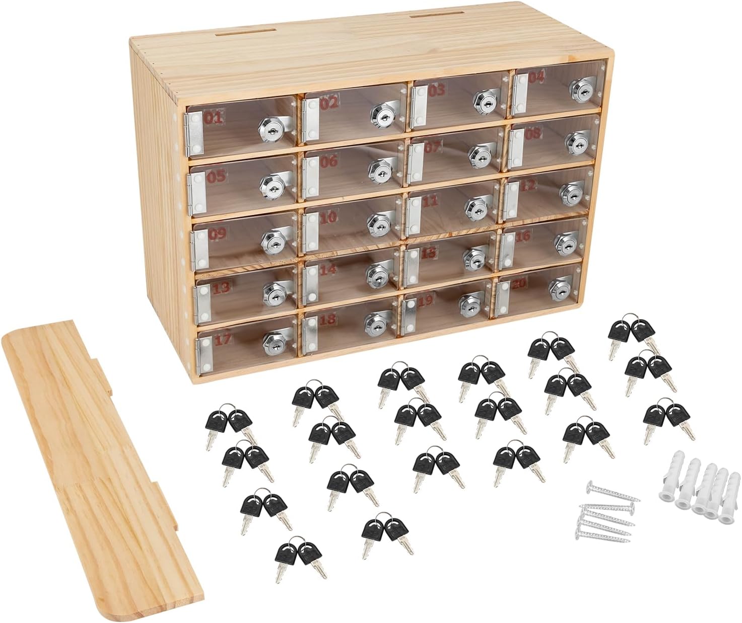 Wooden Cell Phone Locker Box Wall Mounted, Clear Cellphone Storage Cabinet, Cell Phone Holder Cellphone Locker Box with Keys, Acrylic Phone Box for Classroom Office Factory Labs (20 Slots)