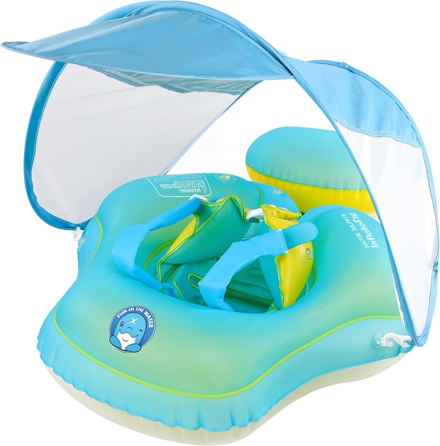 Baby Pool Float with Sun Canopy Inflatable Toddler Swimming Float with Anti-Backflip Tail Infant Pool Floaties for Ages of 6-30 Months Small Blue