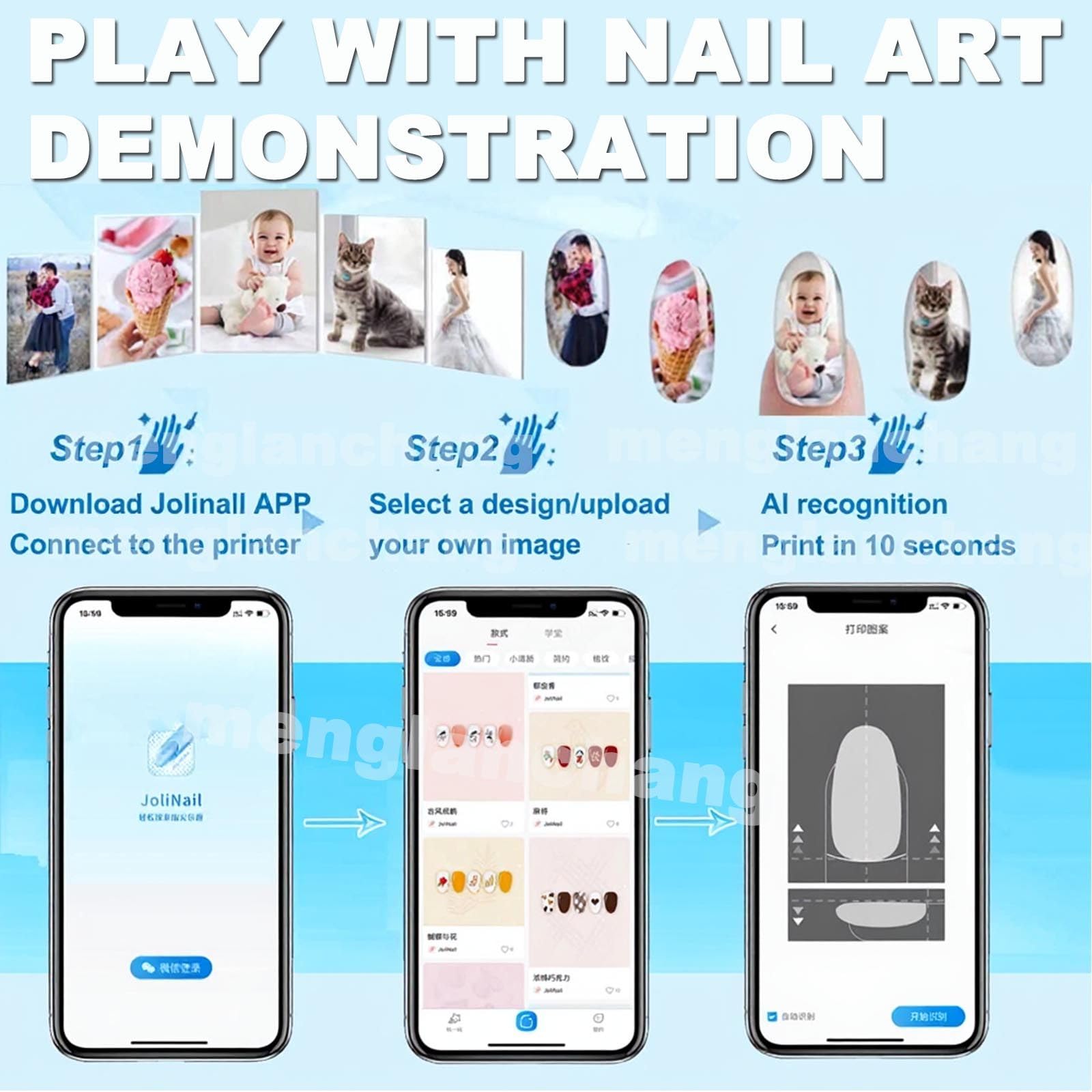 Leichter Nagelkunstdrucker, 3D-Smart-Nageldrucker, WiFi-Verbindungssteuerung, automatische Erkennung der Nagelform, schnelles Zeichnen in 10 Sekunden, hochauflösendes Malen mit 4800 DPI