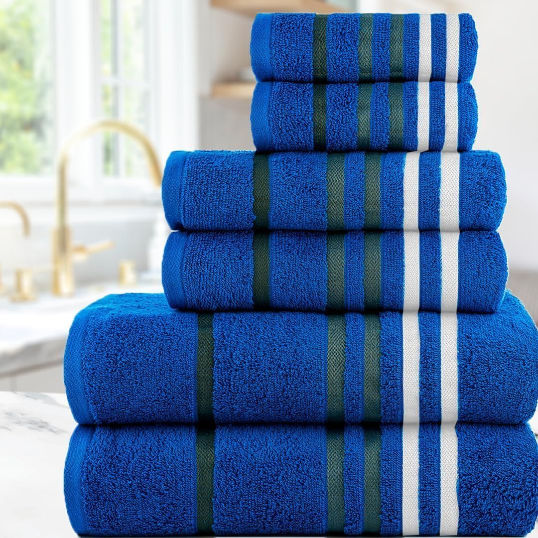 Casa Copenhagen Exotic Juego de Toallas de 6 Piezas – Azul Eléctrico, 525 g/m², 2 baño, 2 Toallas de Mano, 2 paños faciales, Hecho de Suave algodón Egipcio para baño, Cocina y Ducha