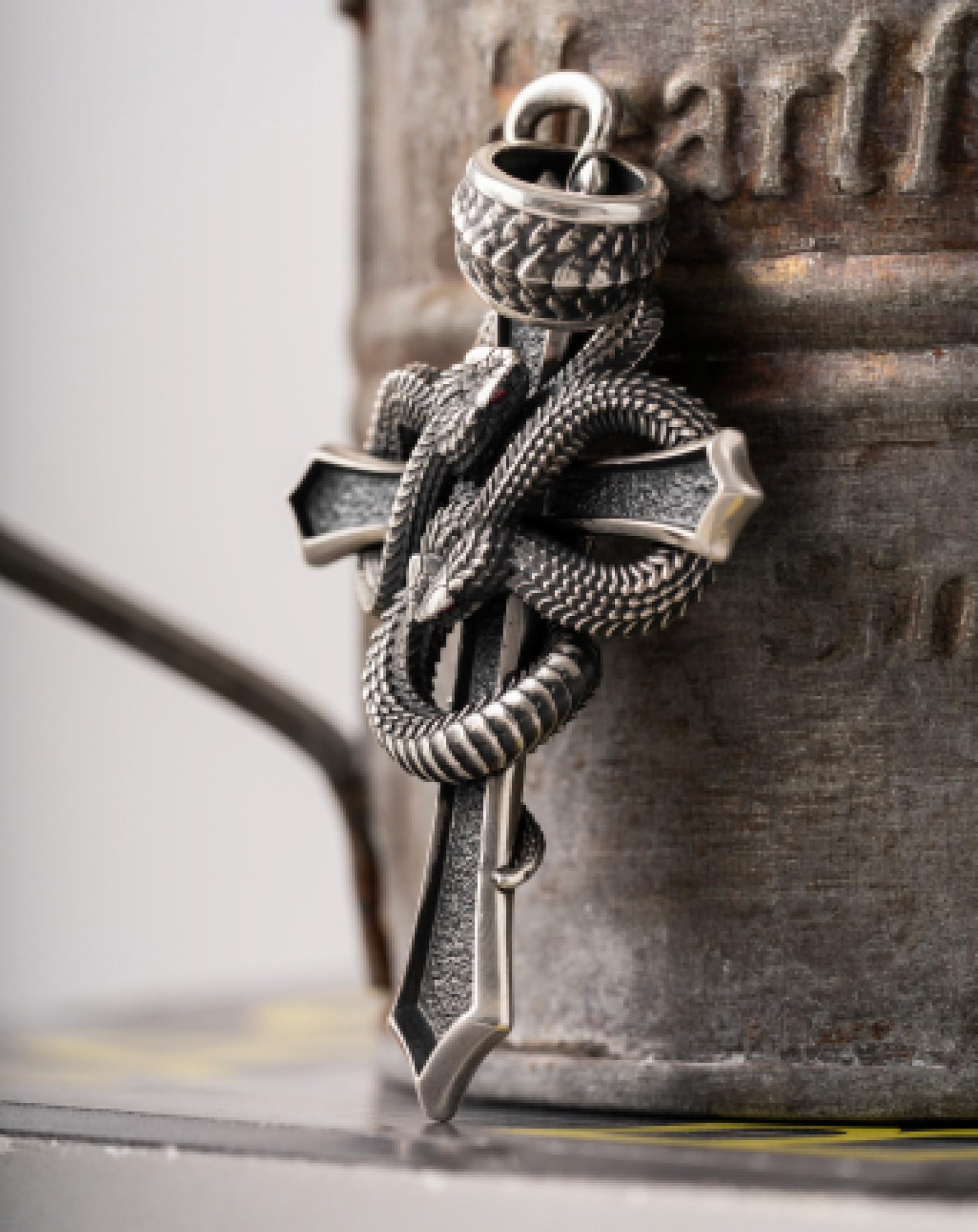 COPPERTIST.WU Kreuz Anhänger für Halskette, Doppelte Schlange Herren Anhänger 925er Sterlingsilber, gotischer Schlangenschmuck Amulett Herren Damen