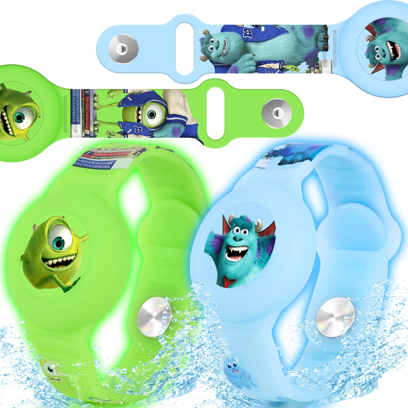 2 Bracciali Porta AirTag Per Bambini – Silicone Impermeabile Con Design Cartoni Animati – Rosa + Blu - 2