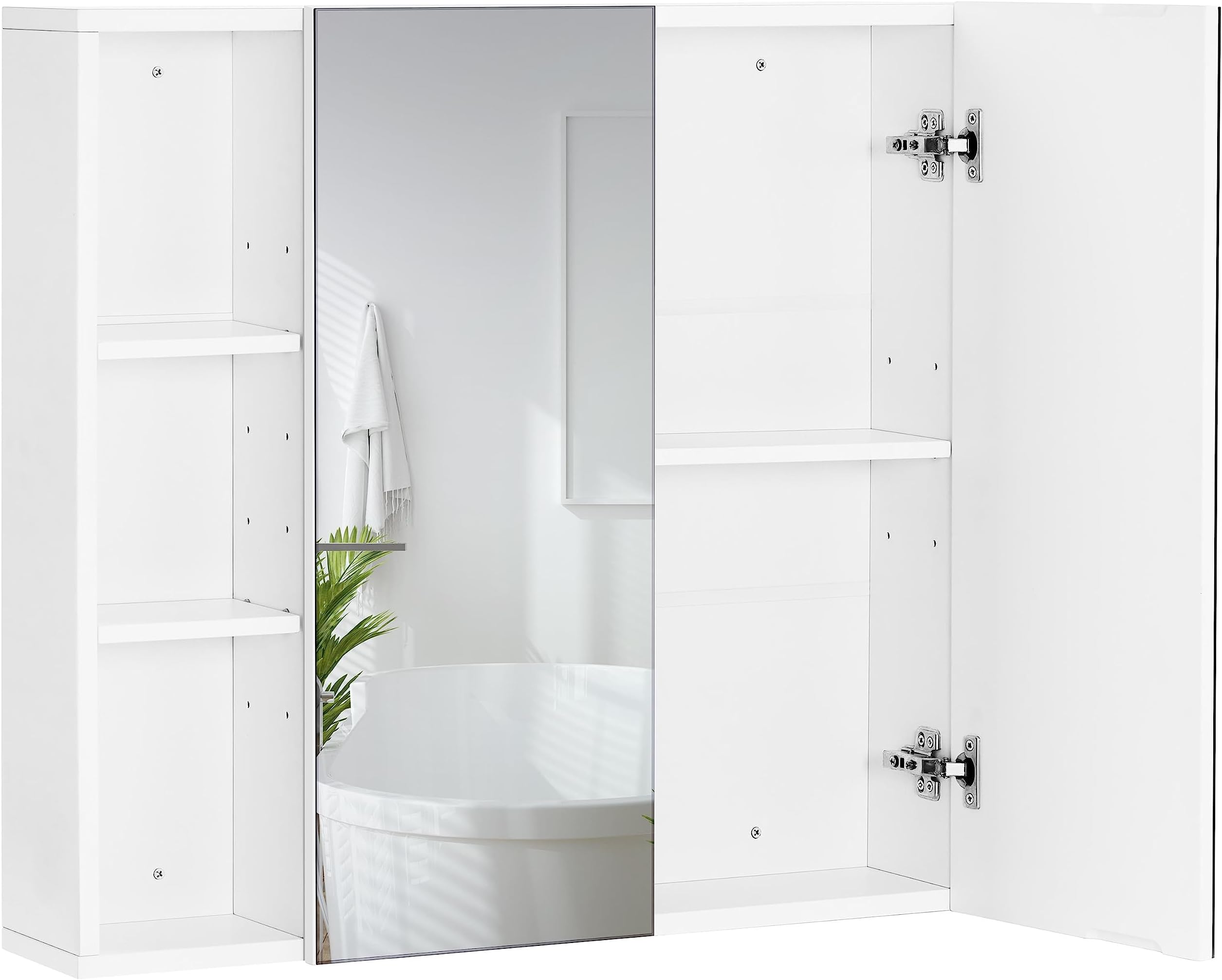Yaheetech Bathroom Mirror Cabinet, Wall Mounted Cabinet with Adjustable Shelf and Open Storage, Hanging Cupboard for Living Room, Laundry Room, Mudroom