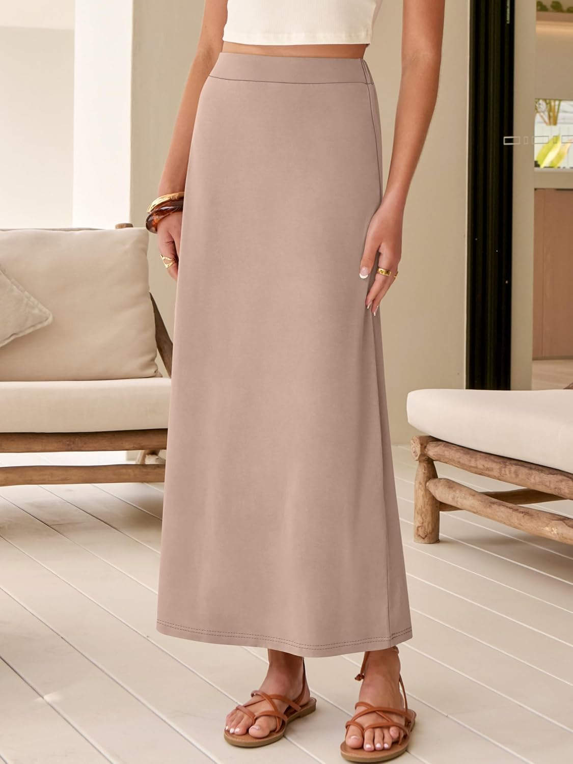 ANRABESS Maxi Skirts for Women Summer Casual Elastic Waisted Ankle Length Flowy Swing 2026 Spring Long Skirt - Image 3