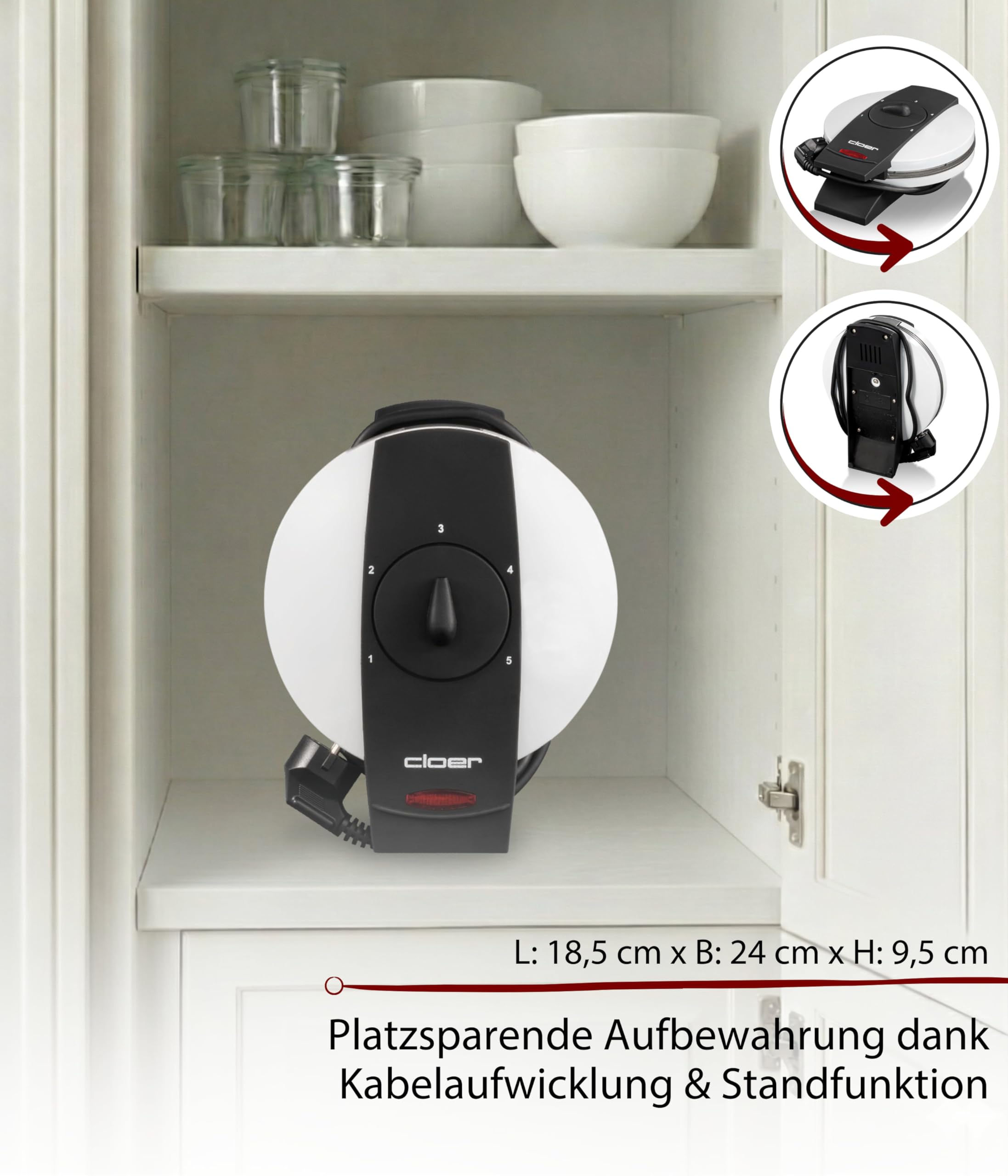 Cloer 1621 Waffeleisen 930 W 15,5 cm Herzwaffeln weiß Metall