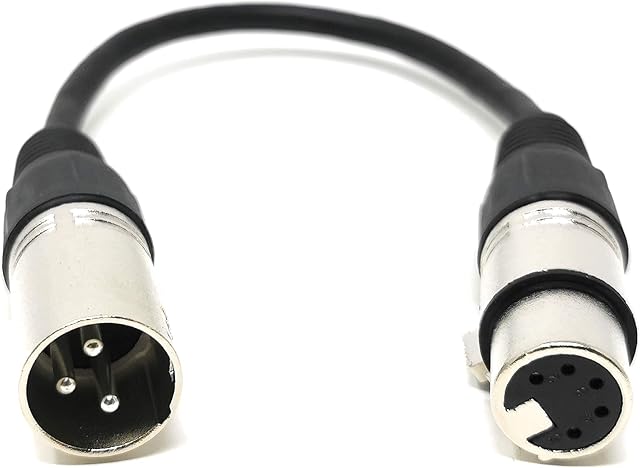 MainCore 20cm 3 Pin XLR Male Plug to 5 Pin DMX Female Socket Adapter Cable Lead for Sound & Lighting