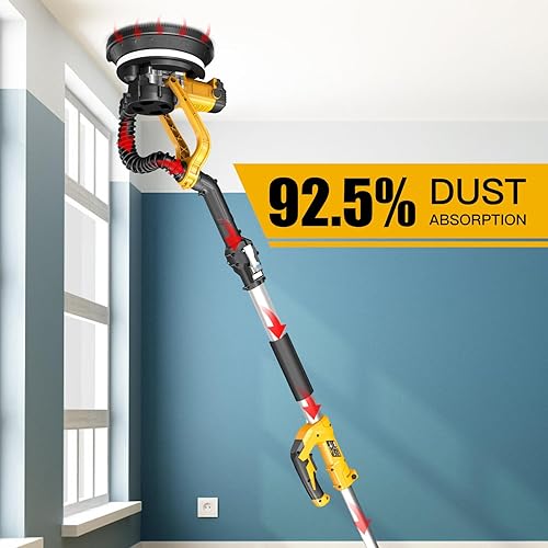 Miniatura 9 de ZHJAN Lijadora de paneles de yeso resistente (880 W) con vacío, lijadora eléctrica para paneles de yeso, 5 velocidades variables 1000-2100 RPM,