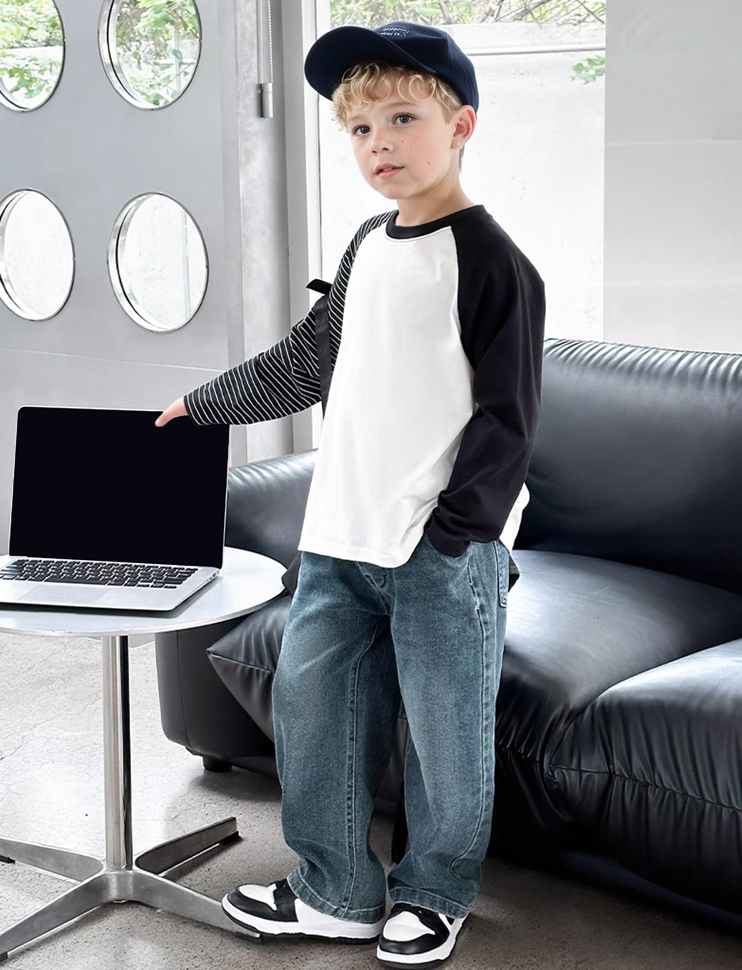 Happy Cherry Jeans Larghi Ragazzi in Denim Pantaloni Baggy a Vita Elasticizzata Casual Moda Pants con Tasche per Bambini 5-14 Anni