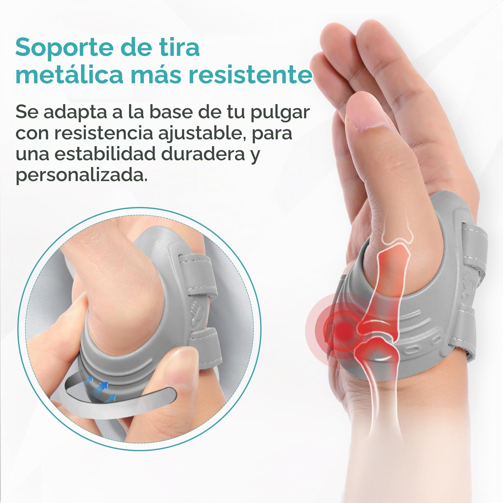 FORTEMOTUS Órtesis Rizartrosis Pulgar Izquierdo, Férula Ortopédica CMC, Estabiliza la Base del Pulgar y Alivia el Dolor en Artrosis y Artritis en Silla de Montar (Gris, L, 23-26 cm)