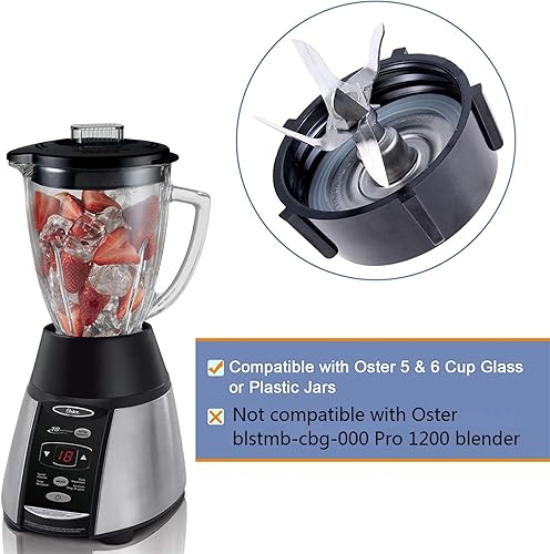 Miniatura 2 de Piezas de repuesto de cuchilla de licuadora compatibles con licuadora Oster Oster Osterizer con tapa base de tarro y 3 juntas de sello de goma o