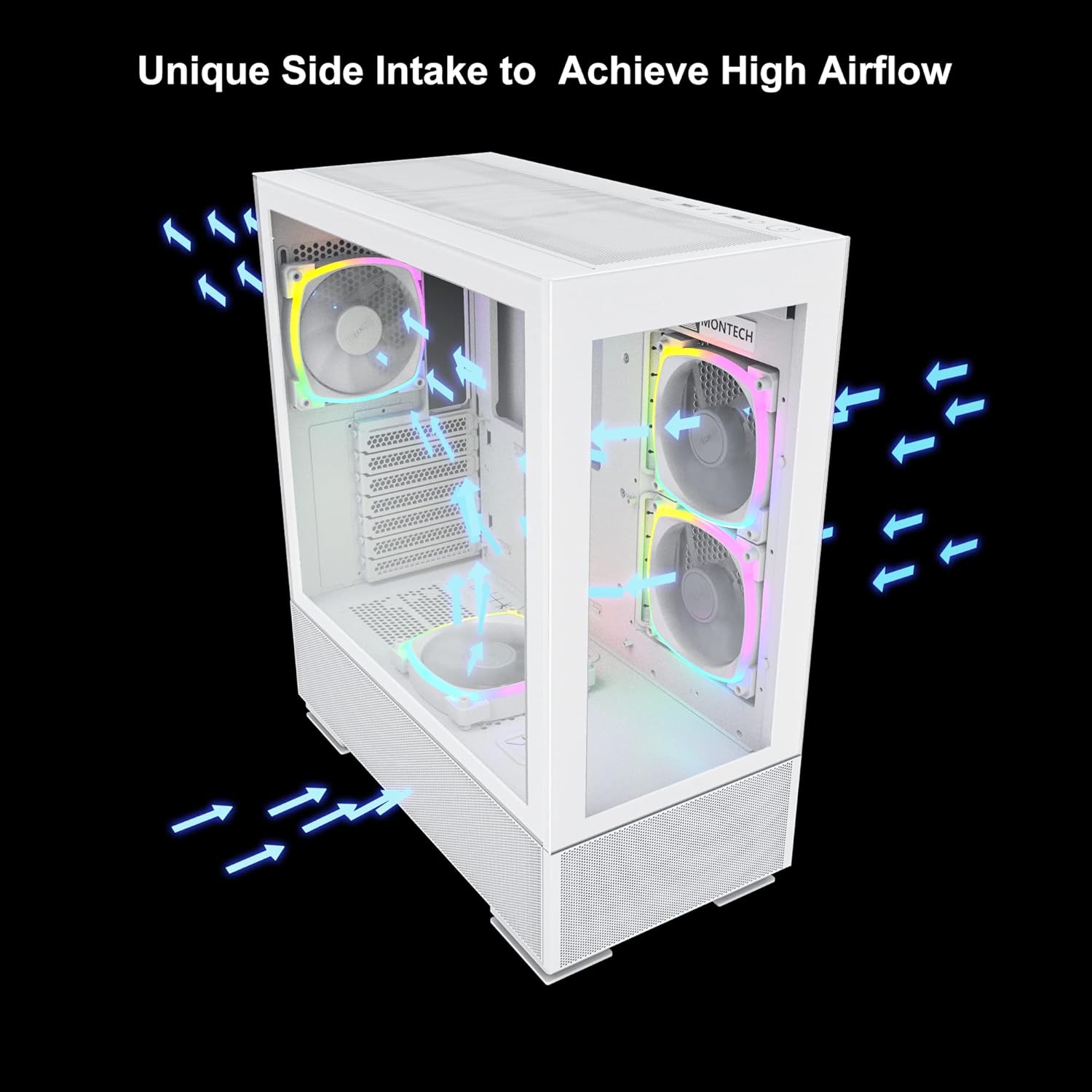 Montech Sky Two, Dual Tempered Glass, 4X PWM ARGB Fans Pre-Installed, ATX Gaming Mid Tower Computer Case, Type C, High Airflow Performance- White