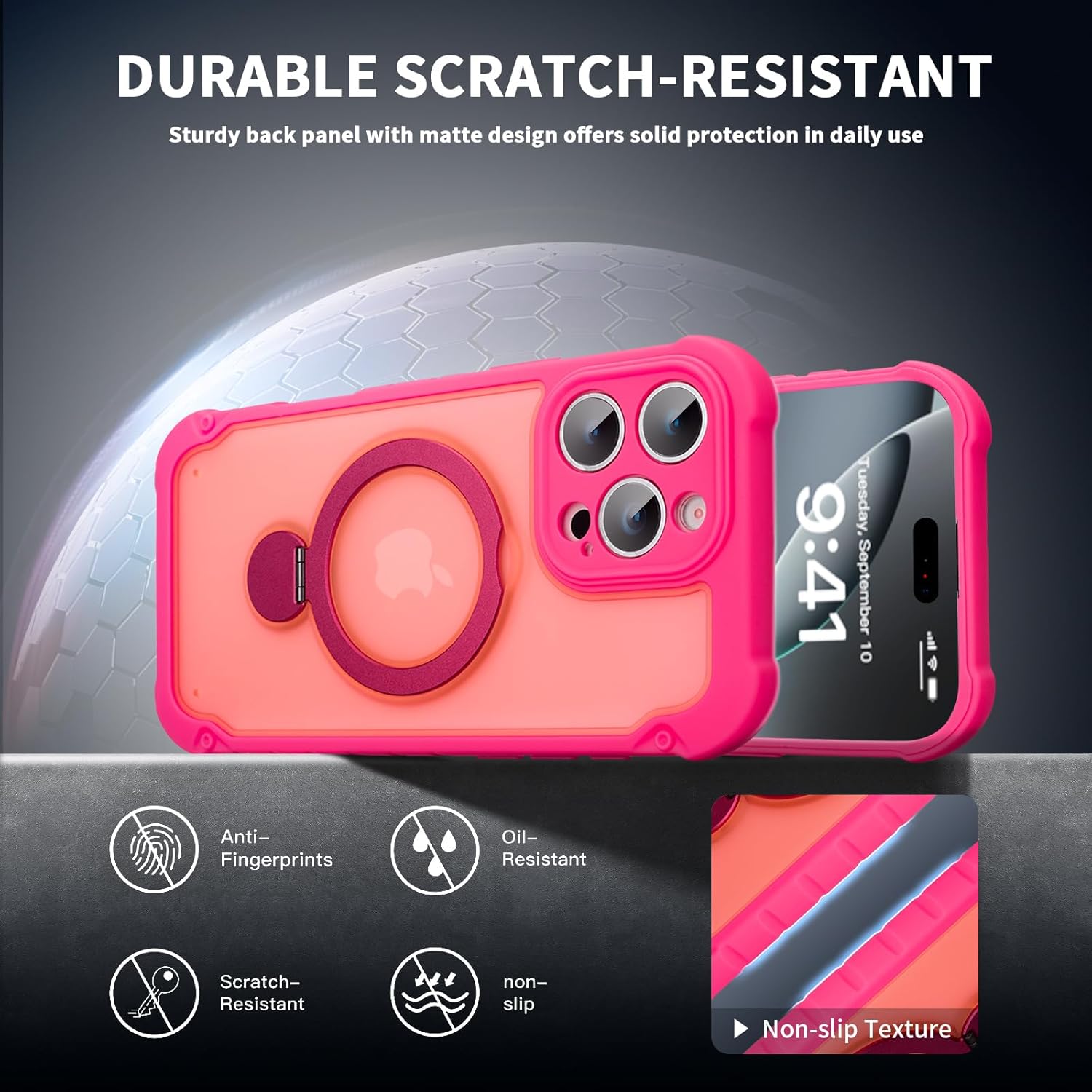 Magnetic for iPhone 16 Pro Max Case with Invisible Stand, [Military-Grade Drop Protection] [Full Camera Protection] Slim Translucent Matte Back Shockproof Case for iPhone 16 Pro Max, 6.9" (Hot Pink)