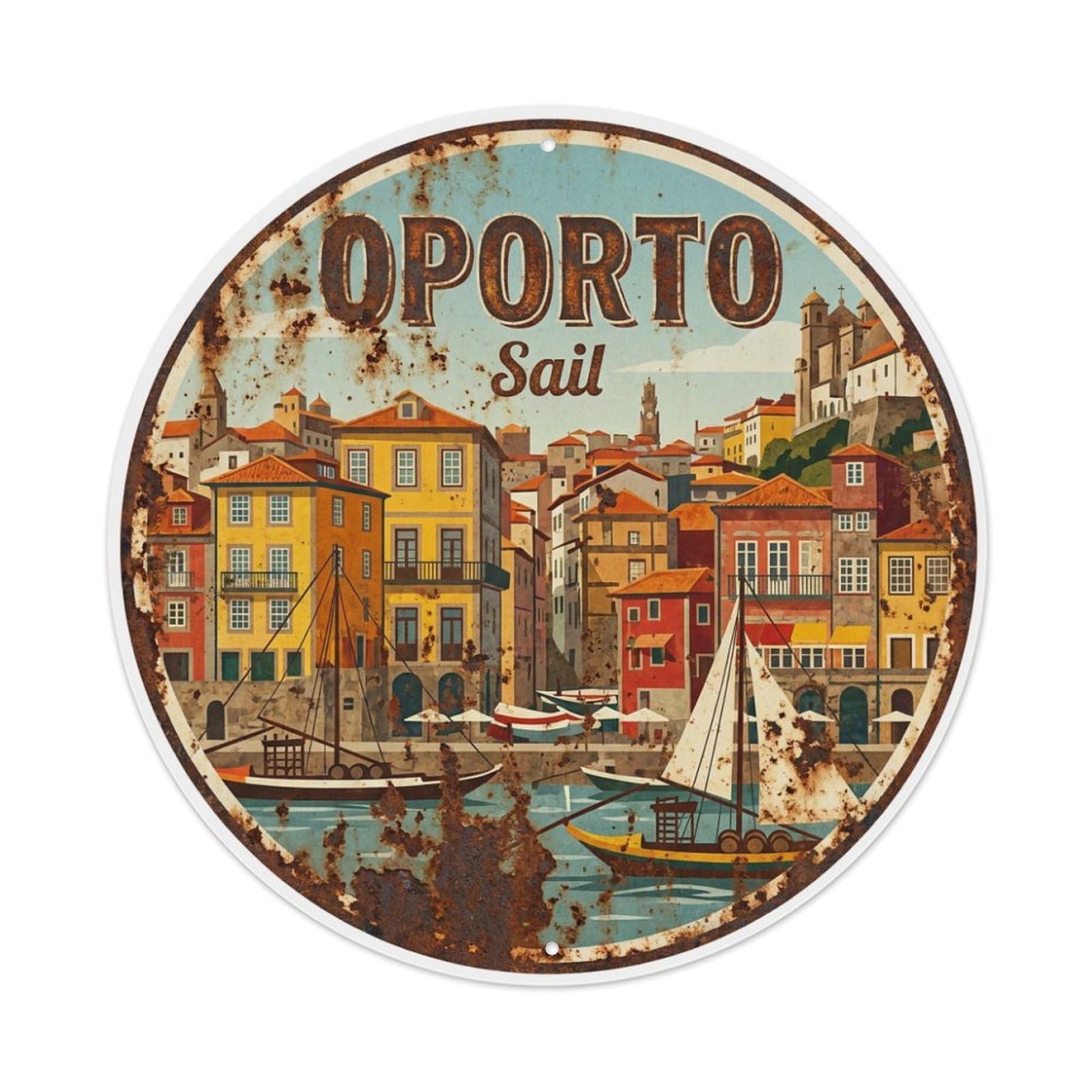 Xanthor Style Vintage Travel Oporto Portugal Rope Metal Tin Sign