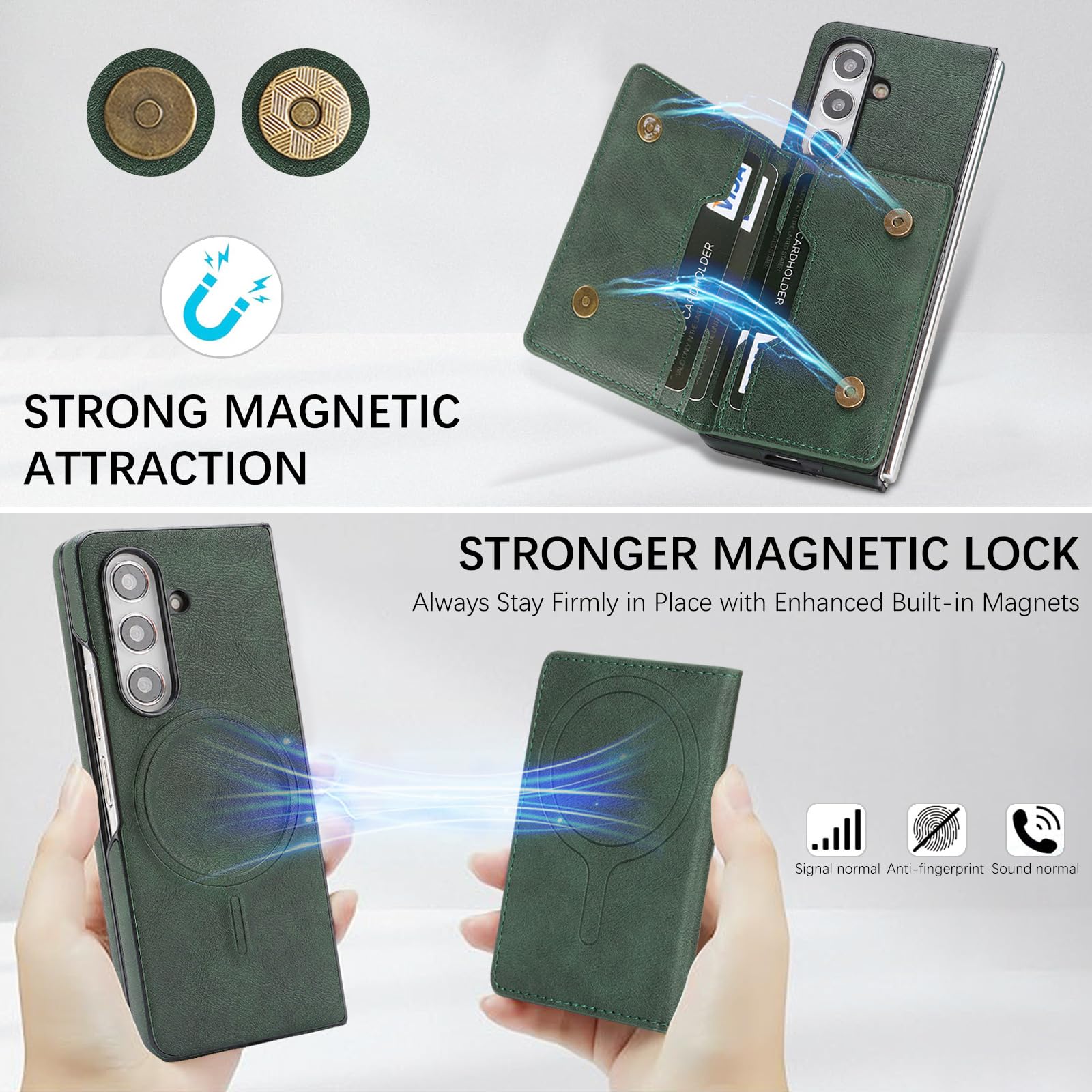Custodia magnetica for Samsung Galaxy Z Fold 8 Ultra, funzione supporto Cover posteriore for telefono Protezione aziendale Guscio Portafoglio in pelle staccabile leggero e sottile(Green)