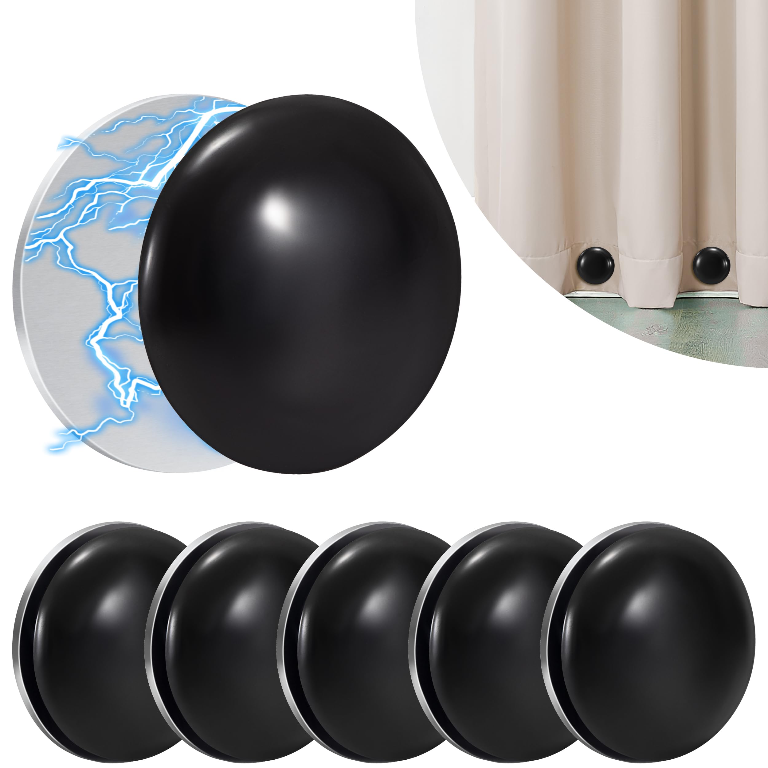 Heveer Magnetic Curtain Weights Round Magnetic Curtain Weights Magnetic Round Curtain Weights for Curtains Magnets for Shower Curtains Window Curtain Tablecloths 6 Pieces Black