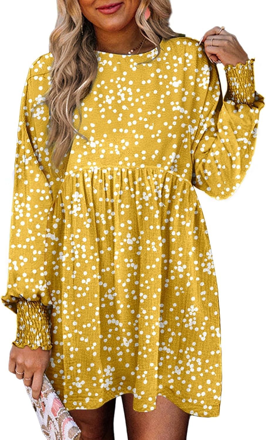 Dokotoo Womens Fall Dress 2025 Long Sleeve Babydoll Mini Dress Floral Flowy Boho Dresses