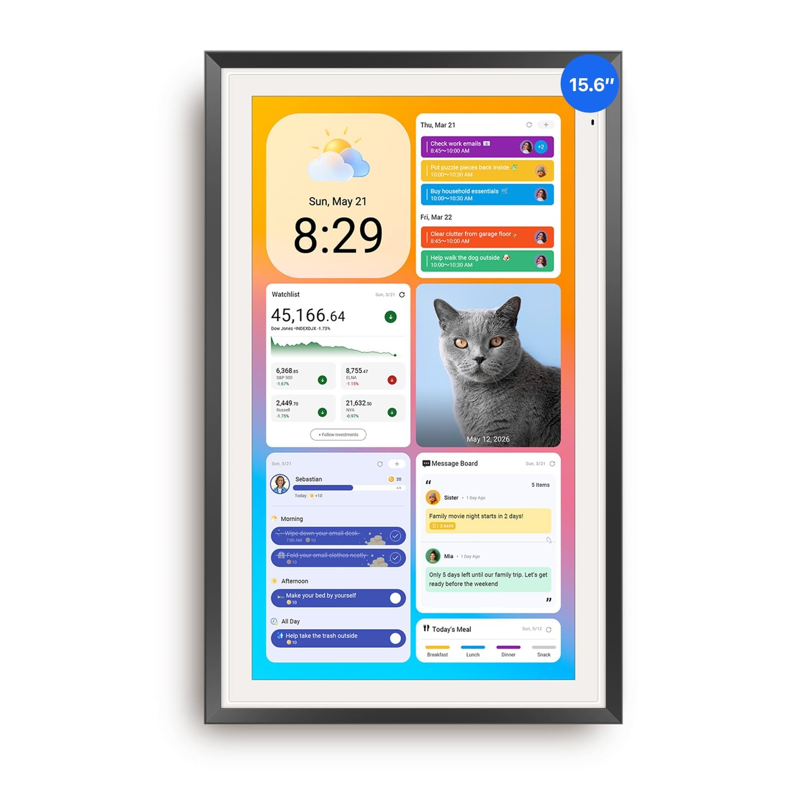Apolosign 15.6-inch Digital Calendar, No-Subscription, Smart Wall Planner with Calendar Sync, Chore Chart, Meal, Apps &amp; Dashboard, Electronic Display for Schedules, Dual Mode, with Stand (Black)