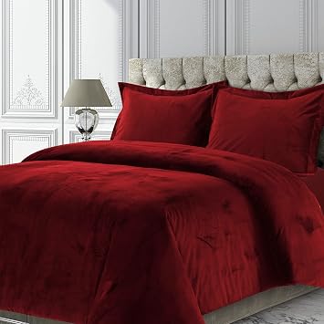 Tribeca Living Venice Twin Velvet Duvet Cover Set, Burgundy