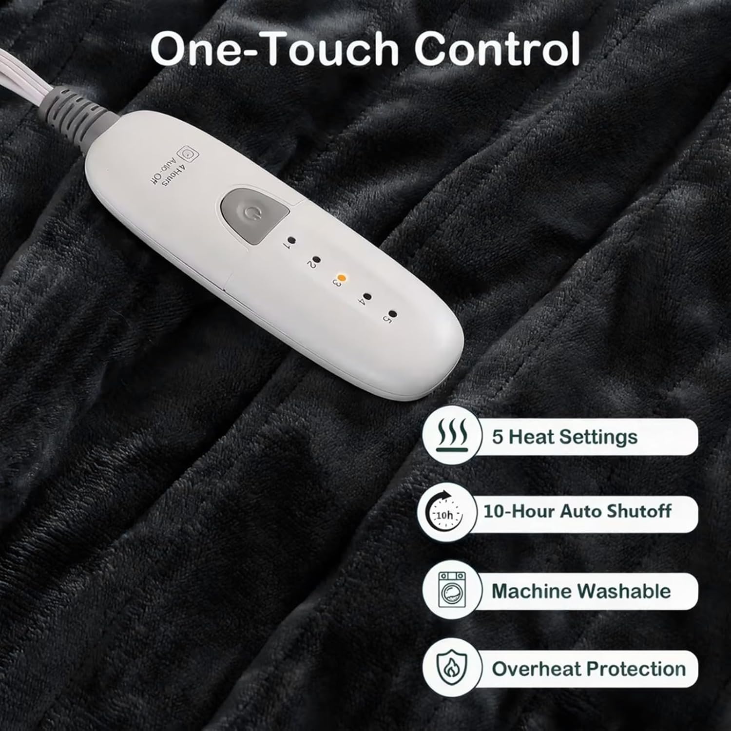 Electric Blanket Twin Heated Blanket 62''X84'', Fast Heating Blanket Soft Flannel & Fluffy Sherpa with 5 Heating Level and 10 Hours Auto-Off, ETL/FCC Certified, Warm Gifts for Loved one,Charcoal Grey - Image 2