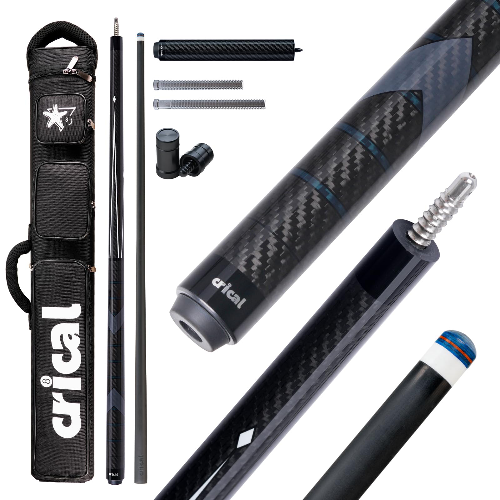 CRICAL Carbon Fiber Pool Cue Stick 58in Low Deflection Billiard Cue