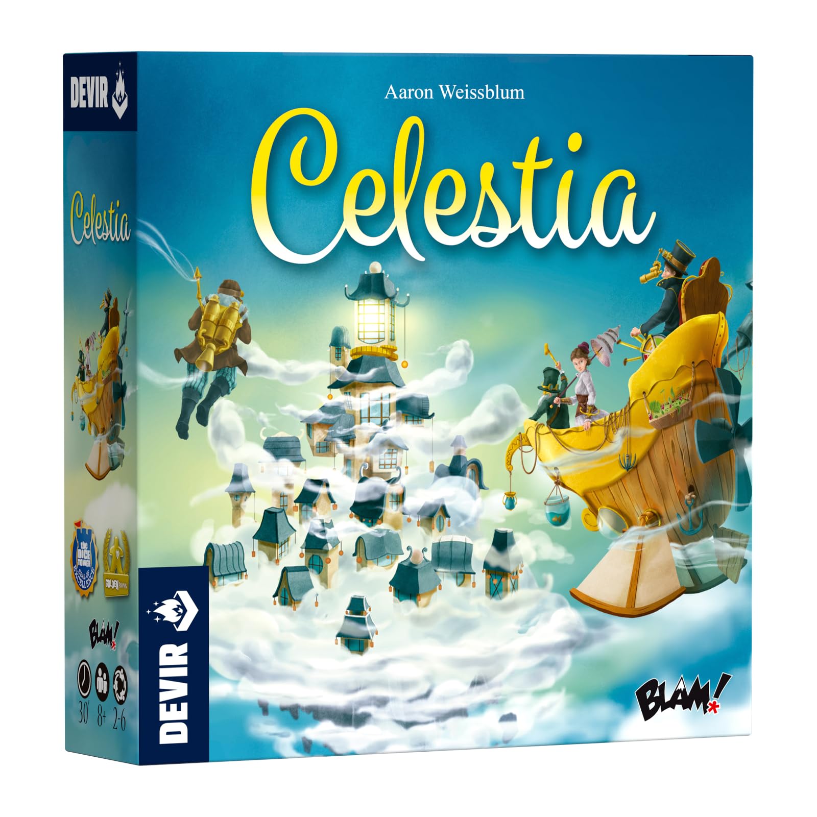 Devir – Celestia, Juego de Mesa de Aventuras Fantásticas y Exploración Aérea | Forzar la Suerte, Gestión de Cartas y Dados | Familiar y Casual | Versión española (BGCELEPS)