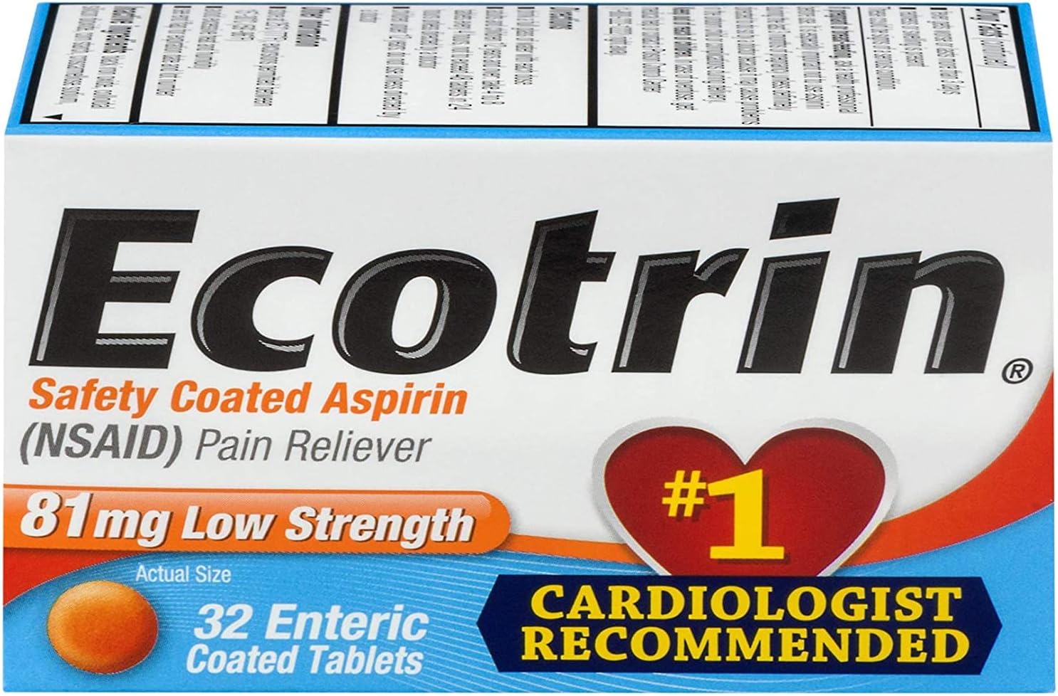 Ecotrin Low Strength Safety Coated Aspirin | NSAID | 81mg | 32 Tablets