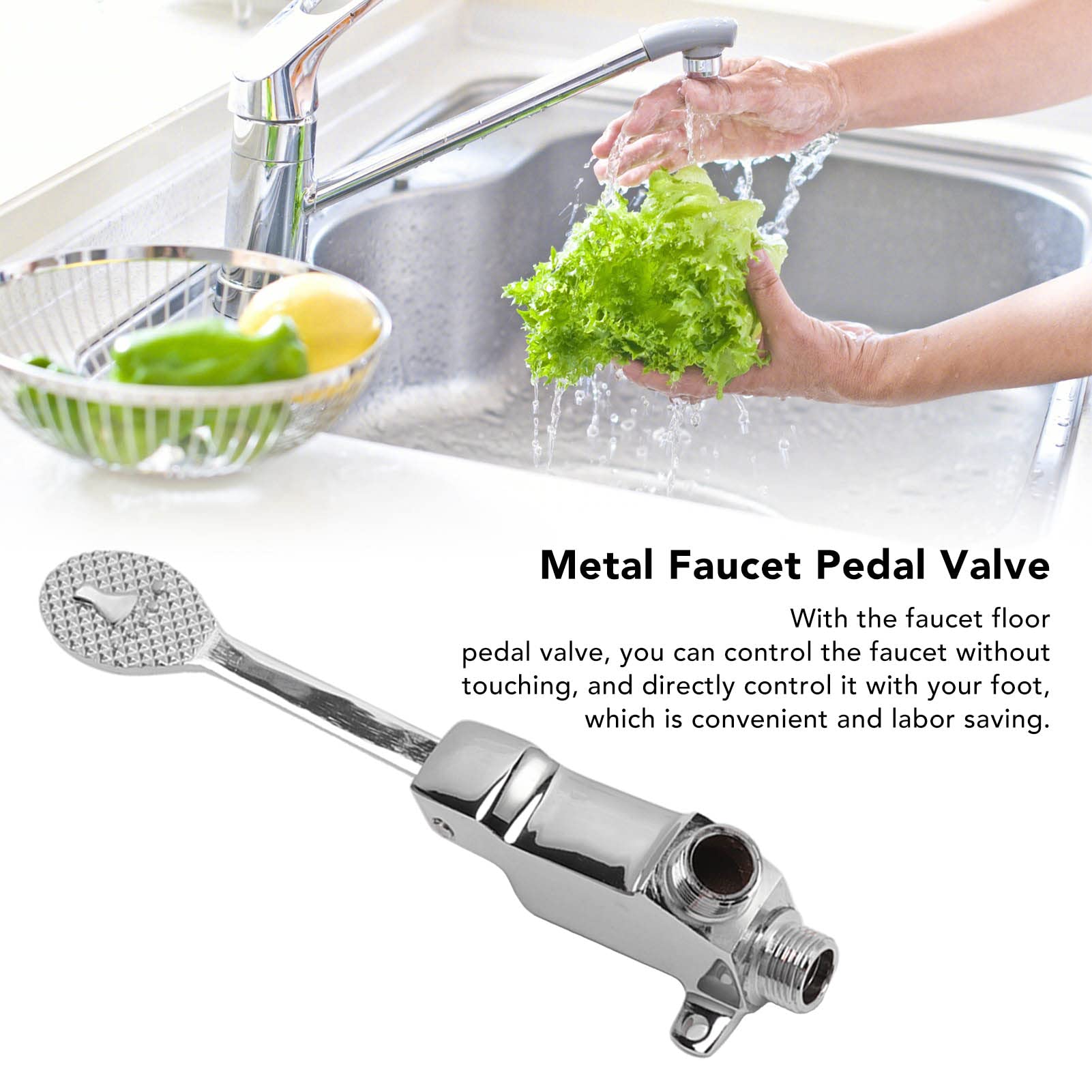 Single Foot Pedal, Foot Control Faucet Stainless Steel Water Valve Touchless Pedal Faucet Floor Mount for Basin Water Tap