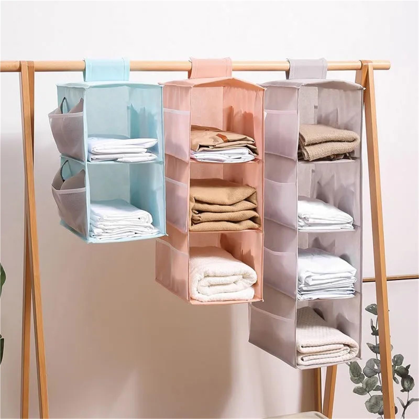 Hängeregal Multi-Layer Hanging Storage Bag Wardrobe Clothes Organizer Foldable Underwear Bra Socks Storage Hanging Bag Closet Organizer Für Schlafzimmer(Gray 4Layer)