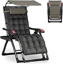 ATORPOK SHOP Bain de Soleil Chaise Longue de Jardin avec Pare-Soleil & Coussin，Fauteuil de Jardin Chaise Longue Pliable & Inclinable，capacité 200kg Pliable & résistant aux intempéries
