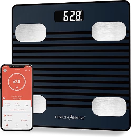 HealthSense Smart Bluetooth Weight Machine for Body Weight, Digital Body Fat Analyzer Machine & Body Composition Scale with APP, 13 Body…