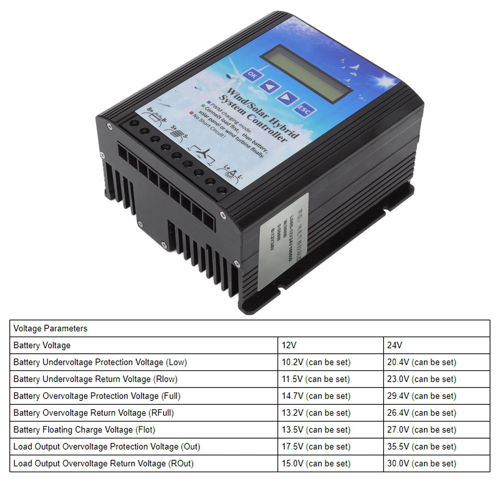 Controlador híbrido eólico solar 12-24 V PWM carga pantalla LCD universal para sistemas de generación fuera de la red