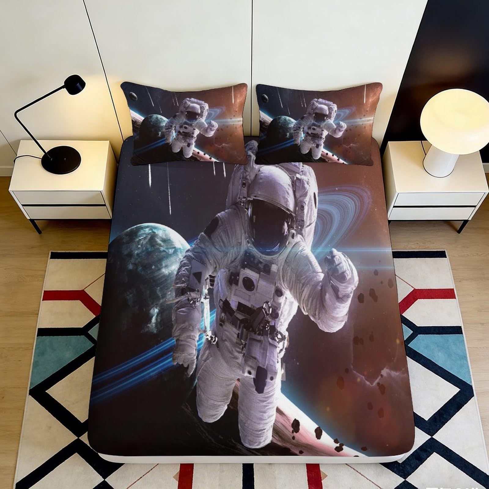 Pnayamiorkfel Style-4 3D Printed Astronaut Space Fitted Sheet Microfiber Soft Anti-Slip Galaxy Planet Bed Cover For Bedroom Guest Room Decor 90X200x25cm
