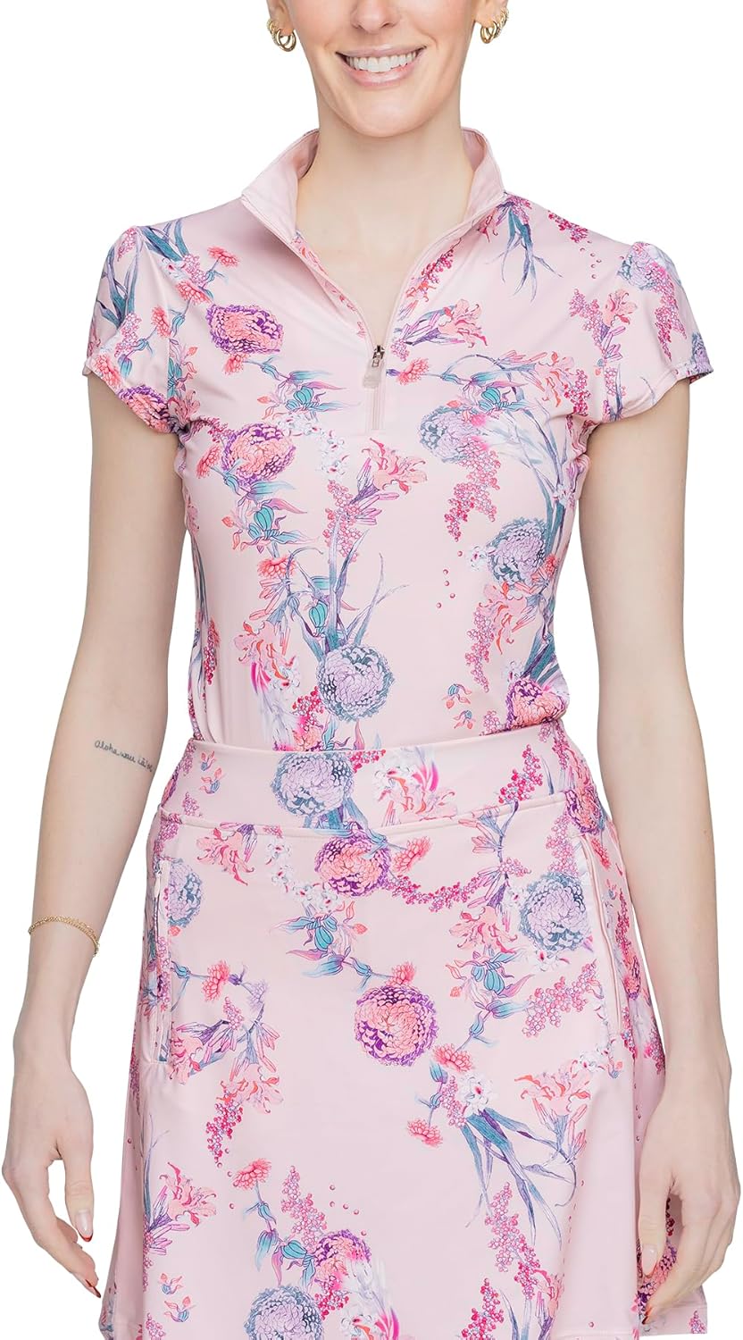 Kastel Denmark Womens Cap Sleeve Moisture Wicking Base Layer Activewear | Sun Protection 1/4 Zip Golf, Outdoor Apparel