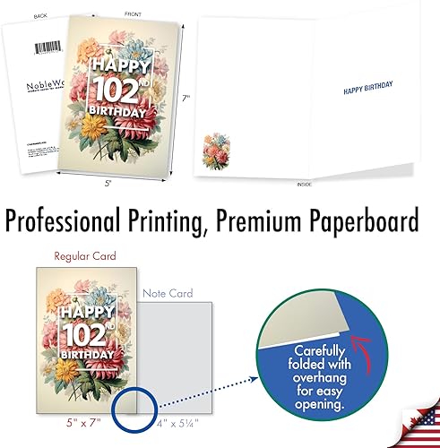 Miniatura 10 de NobleWorks Tarjeta de felicitación de cumpleaños número 102 con sobre de 5 x 7 pulgadas (1 tarjeta) número pastel 102 C10110MBG
