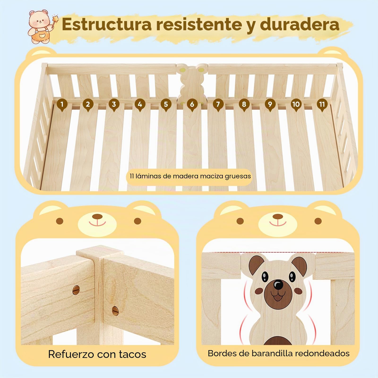 Cama para niños de 205 x 95 cm, madera maciza (pino), moderno marco de cama infantil y juvenil