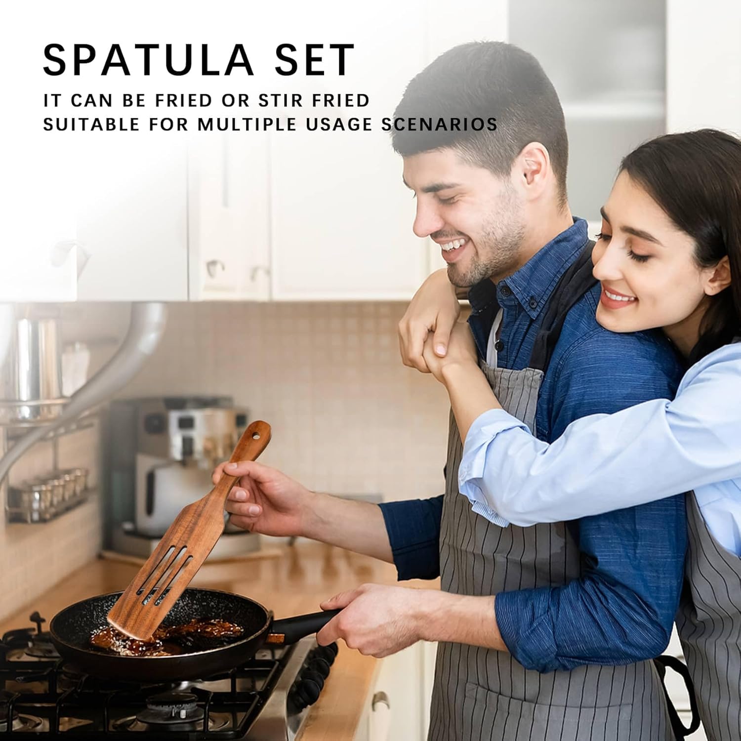 Wooden Spatulas for Cooking Set of 5, Teak Spatula Set with Ergonomic Handles, Nonstick Safe Wooden Spoons for Cooking, Wood Utensil Set for Kitchen, Smooth Handcrafted Wood Spurtle - Image 3