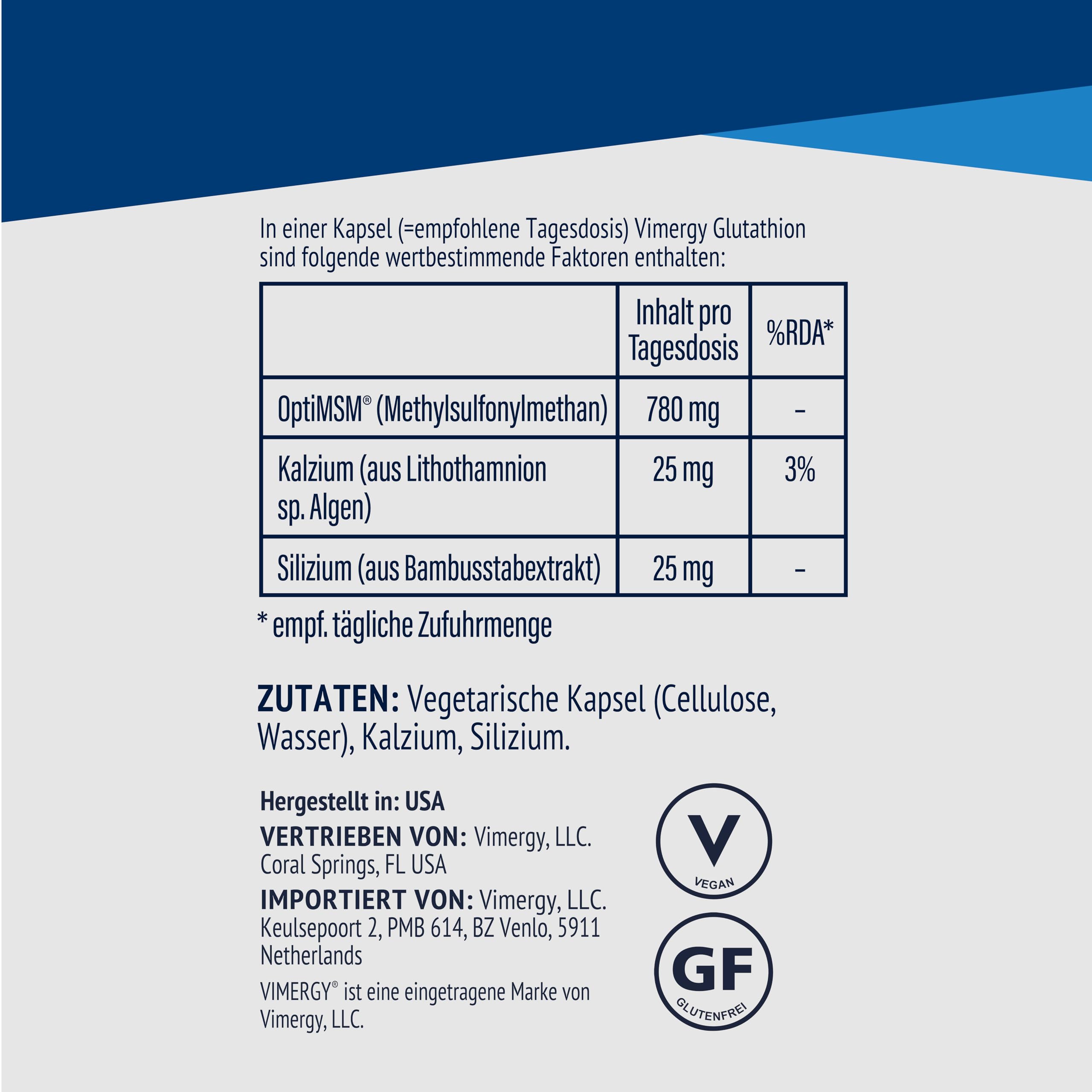 Vimergy MSM 500 mg Kapseln – MSM Kapseln mit Kalzium und Kieselsäure - Vegane Kapsel ohne Gelstoffe – Gentechnik- und Glutenfrei, keine Gelatine, Koscher (120 Stück)