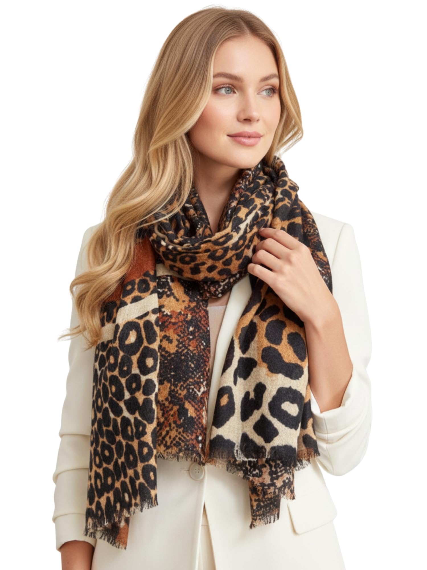 Women Animal Leopard Print Scarf - Ladies Scarves with Stripe, Leopard Print Gifts, Pashmina Shawl, Long Winter Wrap Wearable Blanket, Womens Neck Scarf Shawl Scarfs (Snake Leopard: Tan)