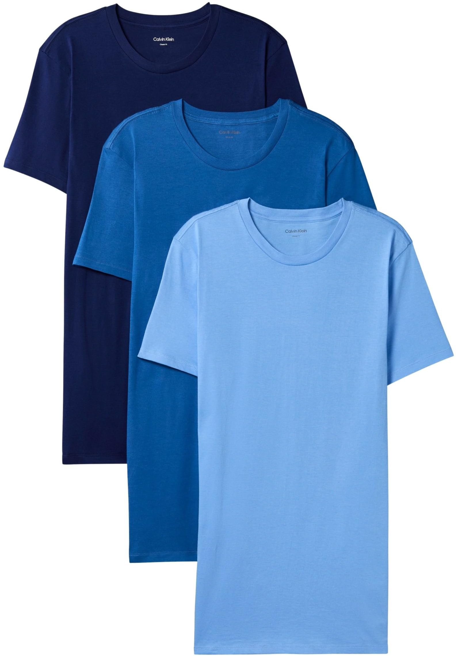 Calvin Klein Herren S/S Crew Neck 3Pk Lv00Nb4051 S/S T-Shirt, Multi (Blue Bay/Minnow/Medieval Blue), L