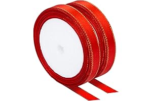 "2 Rolls Red Satin Ribbon with Gold Edges 1/2" Valentine Christmas Holiday Ribbons"