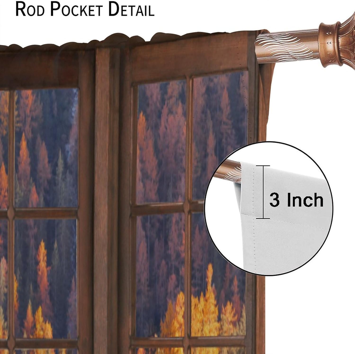 Nature Forest Kitchen Curtains,Rustic Country French Autumn Forest Landscpae Cabin House Nature View 3D Print Rod Pocket Blackout Window Drapes for Bedroom 21x45in,2 Panel Set