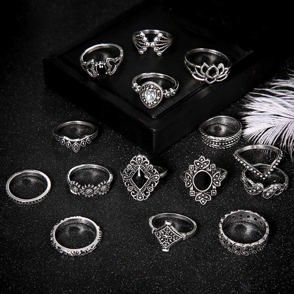 Ring 15Pcs Vintage Silver Joint Knot Rings Set Women Bohemian Stackable Joint Finger Rings Retro Stone Crystal Stacking Rings - Image 6