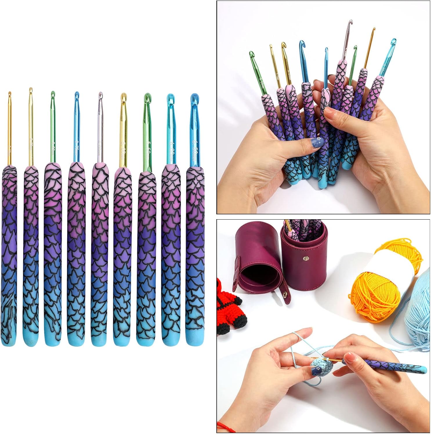 Duiaynke Mermaid Shapes Crochet Hooks Set, Handmade Knit Craft Yarn Tool, for Knitting Coats Sweaters Bags Woven Crafts Decor (2.25-6.5mm Mermaid)