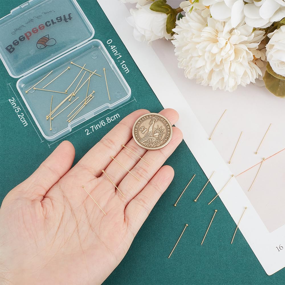 Beebeecraft 1 Box 30Pcs Ball Head Pins 18K Gold Plated Sterling Silver 24 Gauge/0.5mm Jewelry Pins for Jewellery Making - Image 3