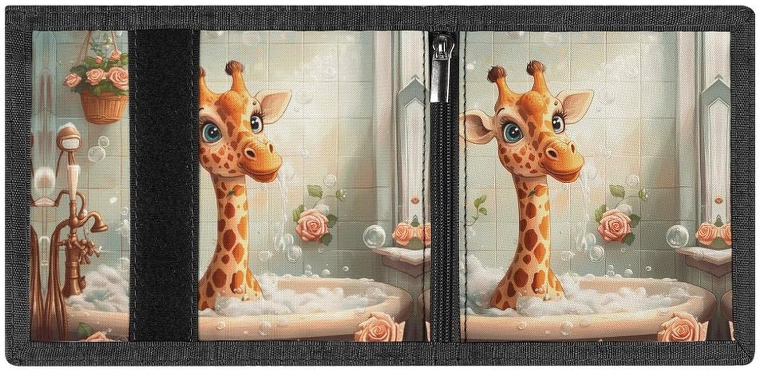 Funny Bathroom Giraffe Trifold Wallet for Men Women Credit Card Holder Coin Cash Purse Accessories image 4