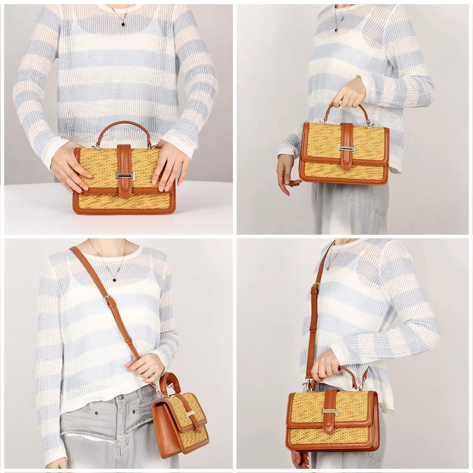 boshiho Borsa a tracolla da donna in paglia intrecciata stile Raffia, borsa da spiaggia con manico superiore, borsa a tracolla per vacanze estive