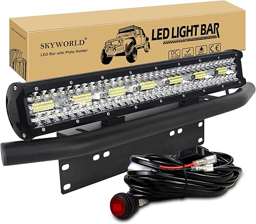 SKYWORLD Barra de luces LED todoterreno de 20 pulgadas, 420 W, lámpara de conducción de trabajo con soporte de montaje de placa de matrícula,