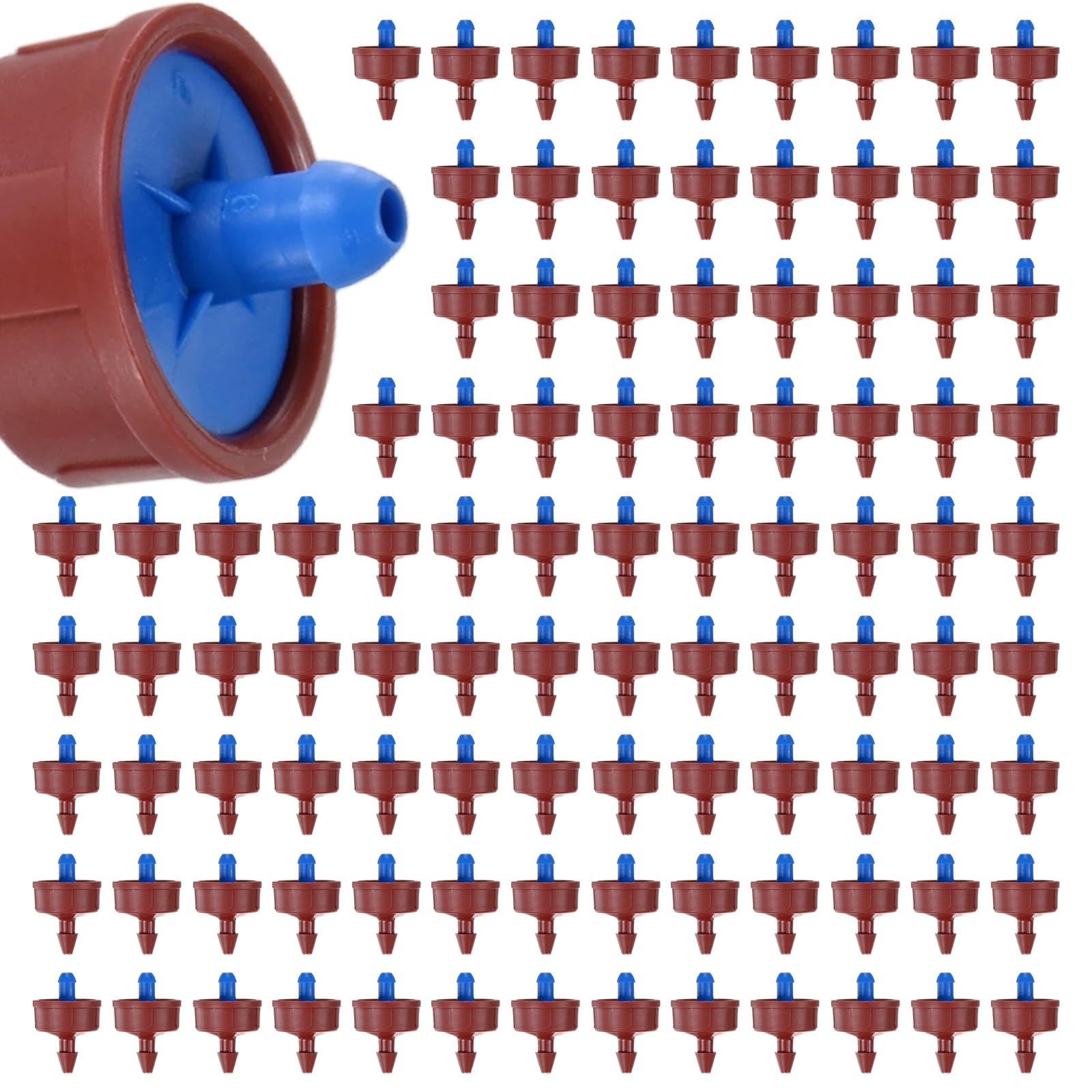 M METERXITY 100-Pack 0.5 GPH Pressure Compensating Drippers, Red/Blue
