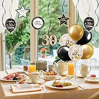 Vista 243 de Juego de decoraciones para fiesta de cumpleaños número 16, serpentinas moradas con soporte de globo de mesa morado, decoraciones de fiesta